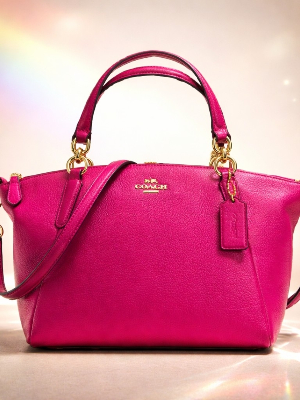 COACH KELSEY SATCHEL IN PEBBLE LEATHER FUSCIA
